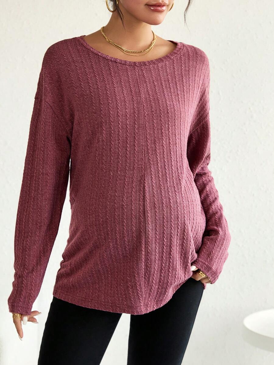 SHEIN Thai sản Thả vai Áo phông trơn - Màu Đỏ Sâu - Xem 1
