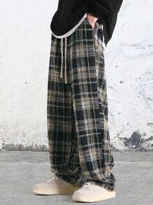 Manfinity Hypemode 男裝寬鬆格紋印花束口腰褲 - 彩色 - 查看 6