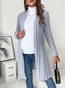 SHEIN Maternity Fold Pleated Detail Cardigan, For Winter - Grey - View 5