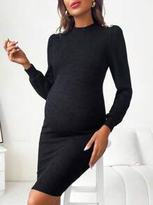 SHEIN Thai sản Cổ giả Váy bodycon - màu đen - Xem 5