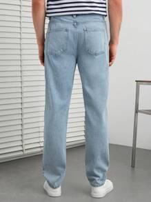 SHEIN Cottnline Men Slant Pocket Straight Leg Jeans - Blue - View 2