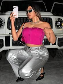 SHEIN ICON Plus Solid Crop Tube Top - Hot Pink - View 5