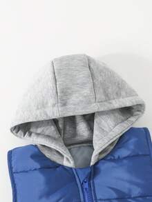 男童单件拉链连帽背心加厚外套 - 藍色 - 查看 5