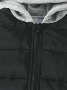 SHEIN Young Boy 1pc Zipper Front Hooded Vest Padded Coat - Black - View 7