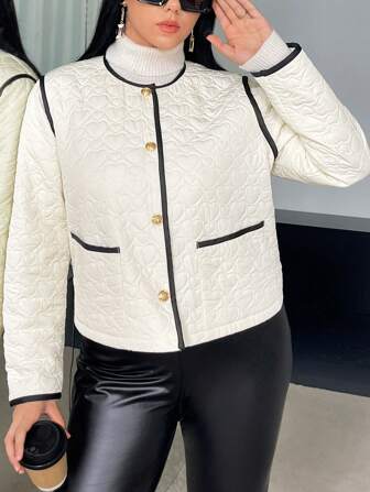 SHEIN Privé Plus Contrast Binding Quilted Coat