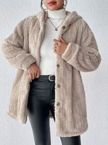 SHEIN Frenchy Oversized Met kap Fleece Jas