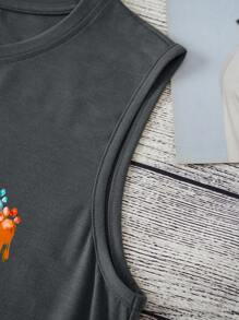 INAWLY 爪子圖案背心上衣 - 深灰色 - 查看 3