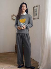 FRIFUL Floral Pattern Sweater Without Blouse - Grey - View 4