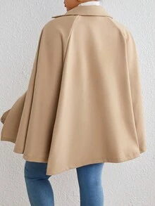 SHEIN Privé 加斗篷袖雙排扣大衣 - 駝色 - 查看 2