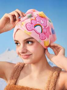 SHEIN X Care Bears 粉色小熊刺绣吹风帽，礼品，家用浴室吹风毛巾 - 粉色 - 查看 9