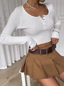 Chiquease Suéter de punto con botones a media altura para otoño e invierno - Blanco - Ver 6