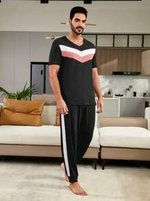 Men Chevron Print PJ Set / Pajama Set