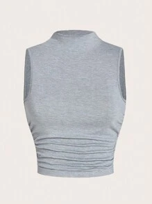 SHEIN EZwear Solid Ruched Tank Top - Grey - View 1