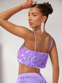 SHEIN BAE Christmas Sequin Crop Cami Top - Purple - View 6