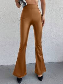 RueChic Solid Flare Leg Pants - Brown - View 5