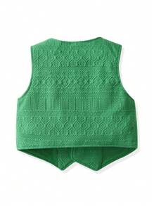 Chàng trai trẻ Nút phía trước Áo khoác vest - màu xanh lá - Xem 2