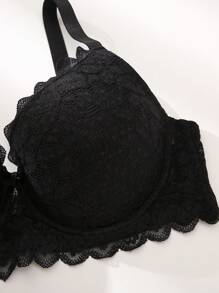 Bragas De Encaje Floral Con Ribete De Borde Festoneado Y Aros Para Tallas Grandes - Negro - Ver 5