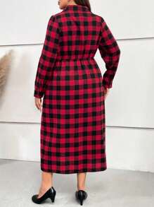 EMERY ROSE Cộng với váy vá túi in họa tiết Gingham - Đỏ - Xem 2