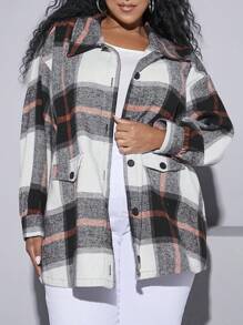 SHEIN CURVE+ Plus Plaid Print Drop Shoulder Overcoat - Multicolor - View 7