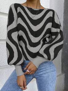 SHEIN Unity Sóng sọc Mẫu Tay áo lồng đèn Áo len - Nhiều màu - Xem 5