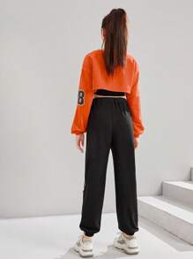 SHEIN 青少年女孩字母圖案短款套頭衫和運動褲和背心上衣