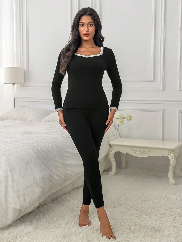 Set ropa interior térmica ribete en contraste - Negro - Añade 5