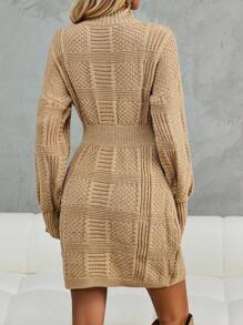 SHEIN Clasi Mock Neck Drop Shoulder Sweater Dress Fall Cloth For Women - Khaki - View 2