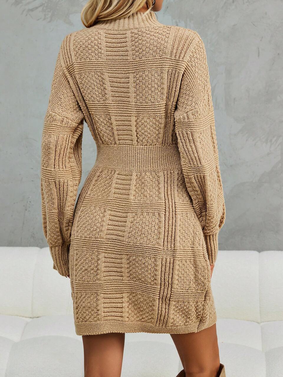 Mock Neck Drop Shoulder Sweater Dress Fall Cloth For Women