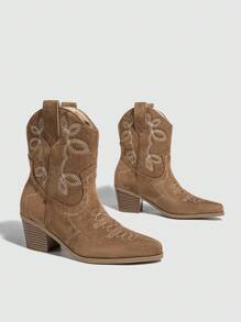 Của phụ nữ Gót chân Pointed Toe Phong cách phương Tây Thêu Da lộn Mắt cá chân Khởi động Đối với Mùa Thu /đông - màu nâu - Xem 4