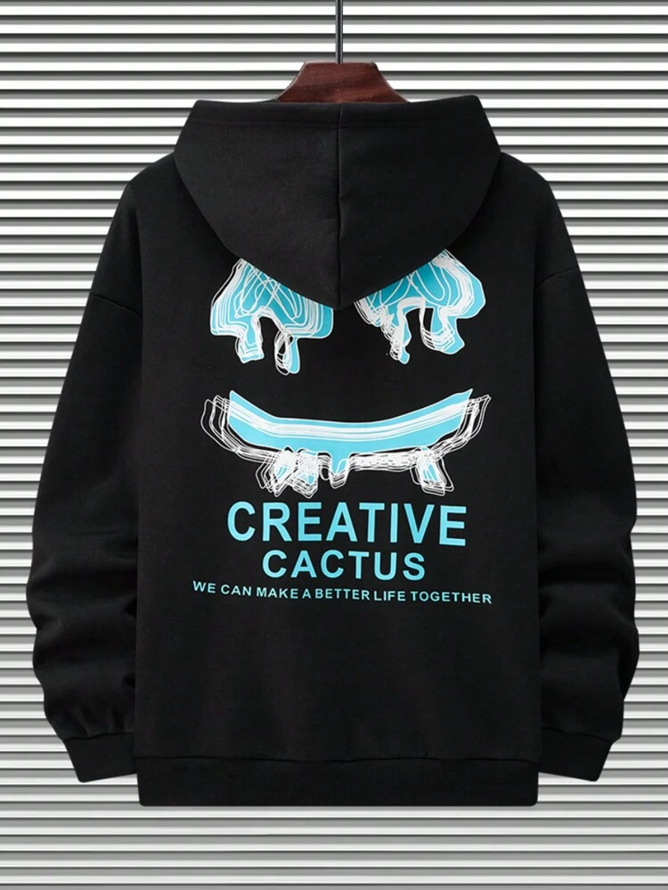 Loose Fit Men's Slogan Graphic Drop Shoulder Hoodie