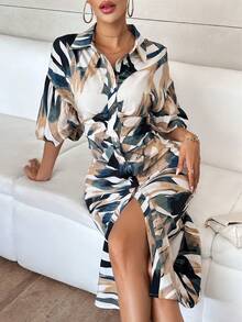 SHEIN Privé Áo sơ mi tay áo in hình Allover - Nhiều màu - Xem 5