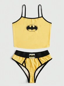 Batman X ROMWE Cartoon Graphic Contrast Binding PJ Set - Multicolor - View 4