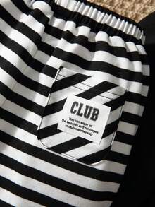 SHEIN Young Boy 2pcs Striped Print Patched Detail Sweatpants - Black - View 4