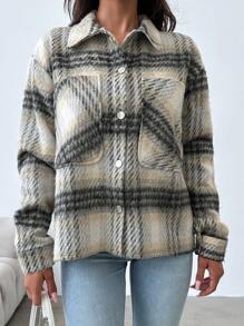 EURMUSE Plaid Print Drop Shoulder Jacket