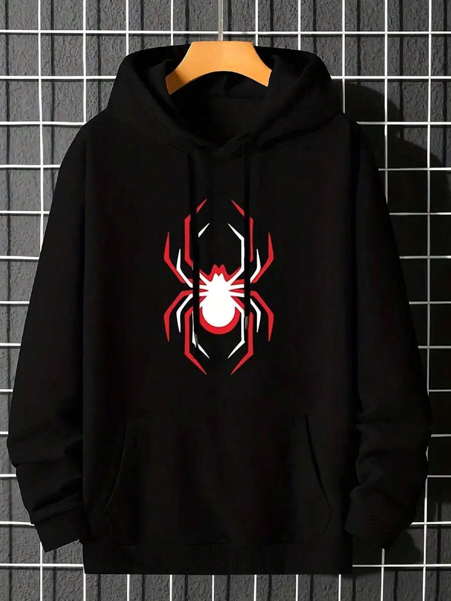 Manfinity Homme Men Spider Print Drawstring Hoodie