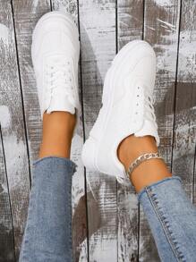 Casual Flat Skateboarding Shoes, Non-slip Women's Sports Shoes - White - View 5