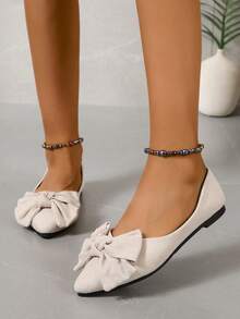 女式時尚大碼蝴蝶結裝飾舒適平底鞋