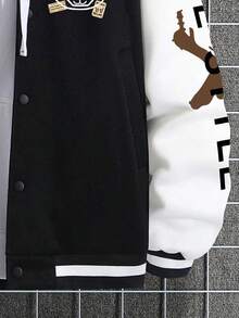 Men Plus Letter Graphic Two Tone Striped Trim Varsity Jacket Without Hoodie - Multicolor - View 4