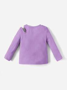 SHEIN Baby Girl Cut Out Shoulder Ribbed Knit Tee - Purple - View 2