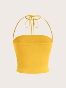 SHEIN Qutie Solid Ruched Halter Top - Yellow - View 2