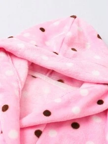 年輕女孩圓點印花連帽腰帶法蘭絨長袍 - 粉色 - 查看 6