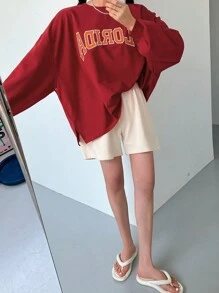 DAZY Letter Graphic Drop Shoulder Oversized Pullover,Fall Clothes Sweatshirt - Red - View 6