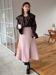 FRIFUL Ruffle Trim Flare Sleeve Blouse - Coffee Brown - View 6