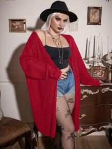 Flirla Áo khoác cardigan hở vai hở lưng cỡ lớn - Đỏ - Xem 4