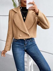 SHEIN LUNE Cổ áo Mở Mặt trước Áo khoác - Màu Khaki - Xem 5