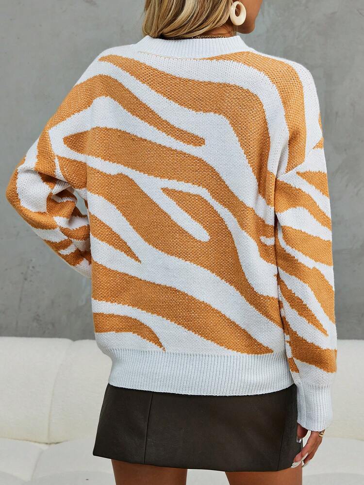 Graphic Pattern Drop Shoulder Knit Pullover Fall Winter Sweater