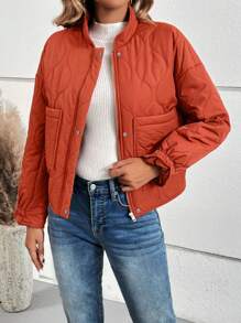 Chiquease 纯色弹性腰部加厚棉服外套冬季 - 棕色 - 查看 3