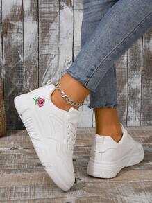 Casual Flat Skateboarding Shoes, Non-slip Women's Sports Shoes - White - View 2