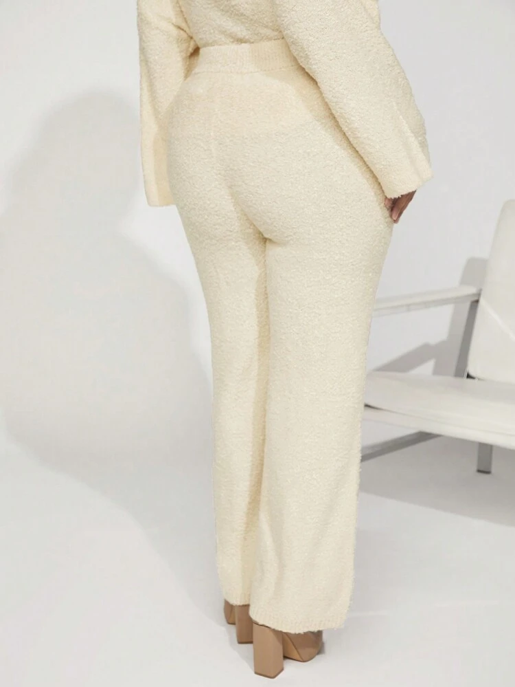 Plus Drawstring Waist Flare Leg Knit Pants