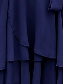 SHEIN Clasi Butterfly Sleeve Layer Hem Belted Dress - Navy Blue - View 3